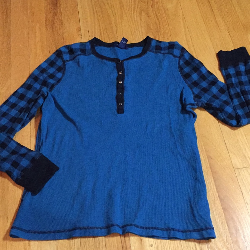Chaps 100% cotton teal thermal/checkered sleeves